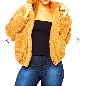 Honey Bum Cozy Tan Sherpa Teddy Jacket women L Girlhood core soft & cozy